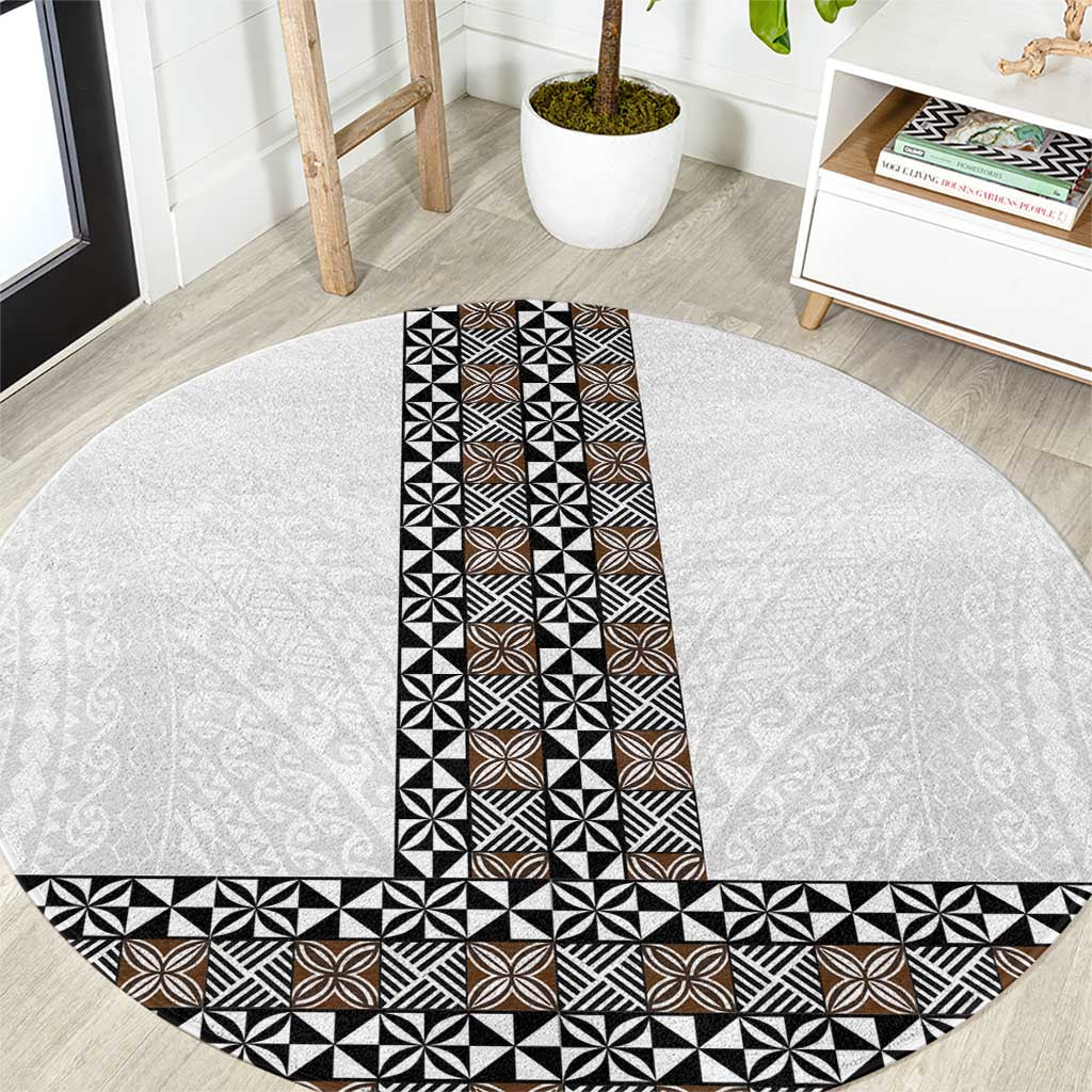 Light Gray Tongan Polynesian Tribal Round Carpet - Polynesian Pride