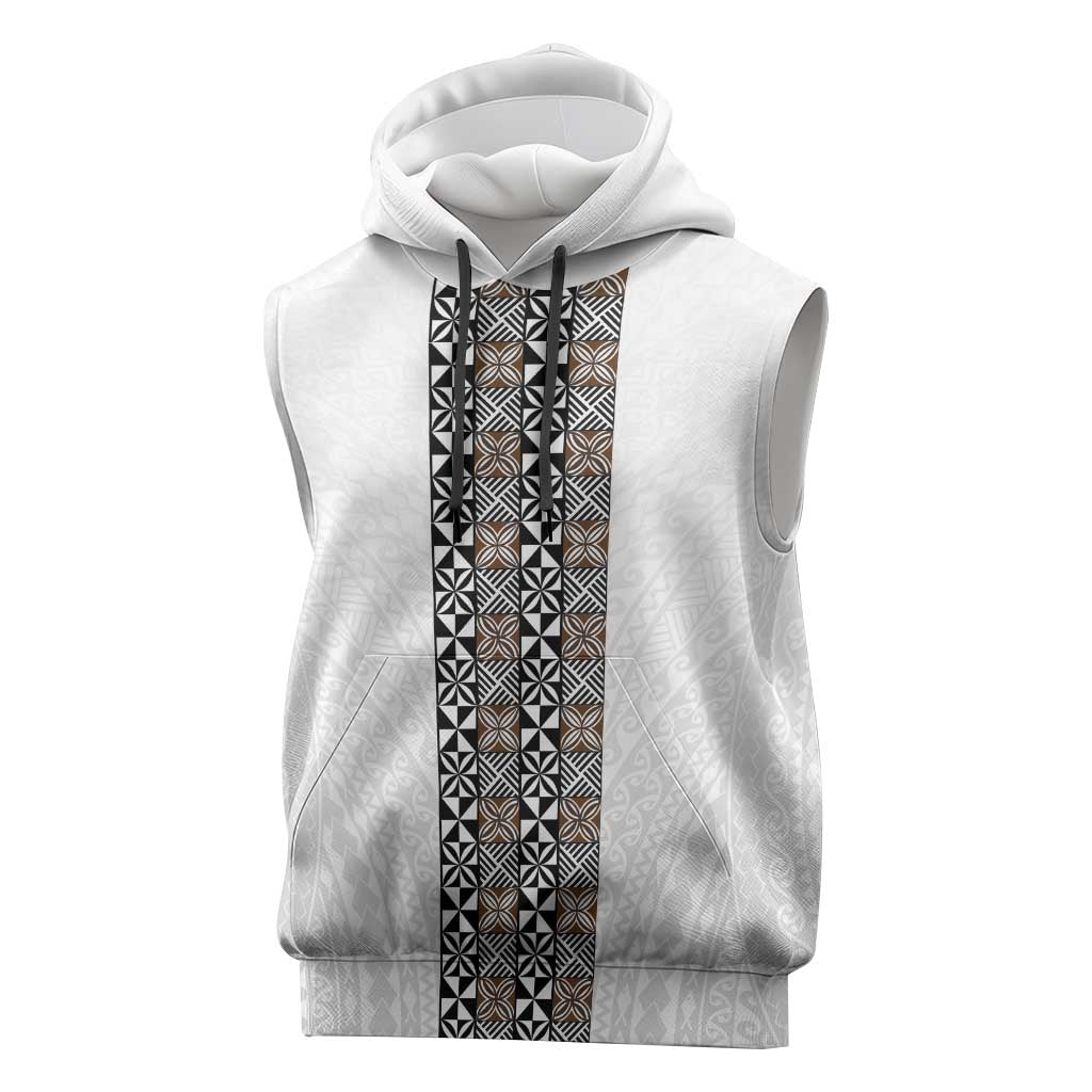 Light Gray Tongan Polynesian Tribal Sleeveless Hoodie LT9 White - Polynesian Pride