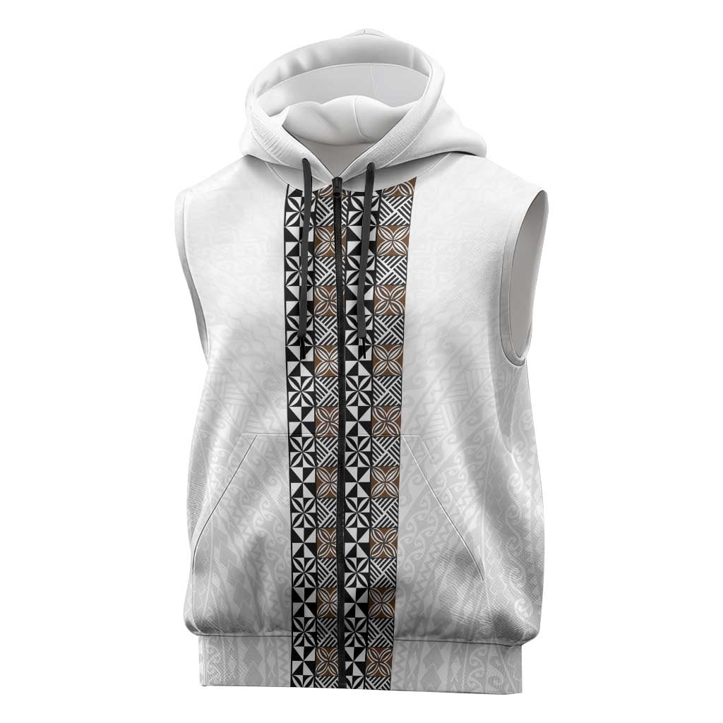 Light Gray Tongan Polynesian Tribal Sleeveless Zip Hoodie LT9 White - Polynesian Pride