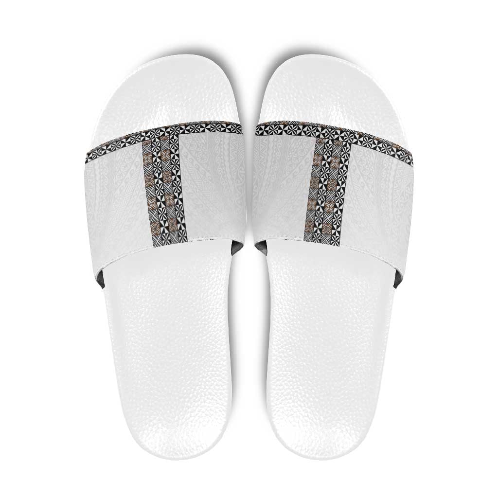 Light Gray Tongan Polynesian Tribal Slide Sandals LT9 White - Polynesian Pride