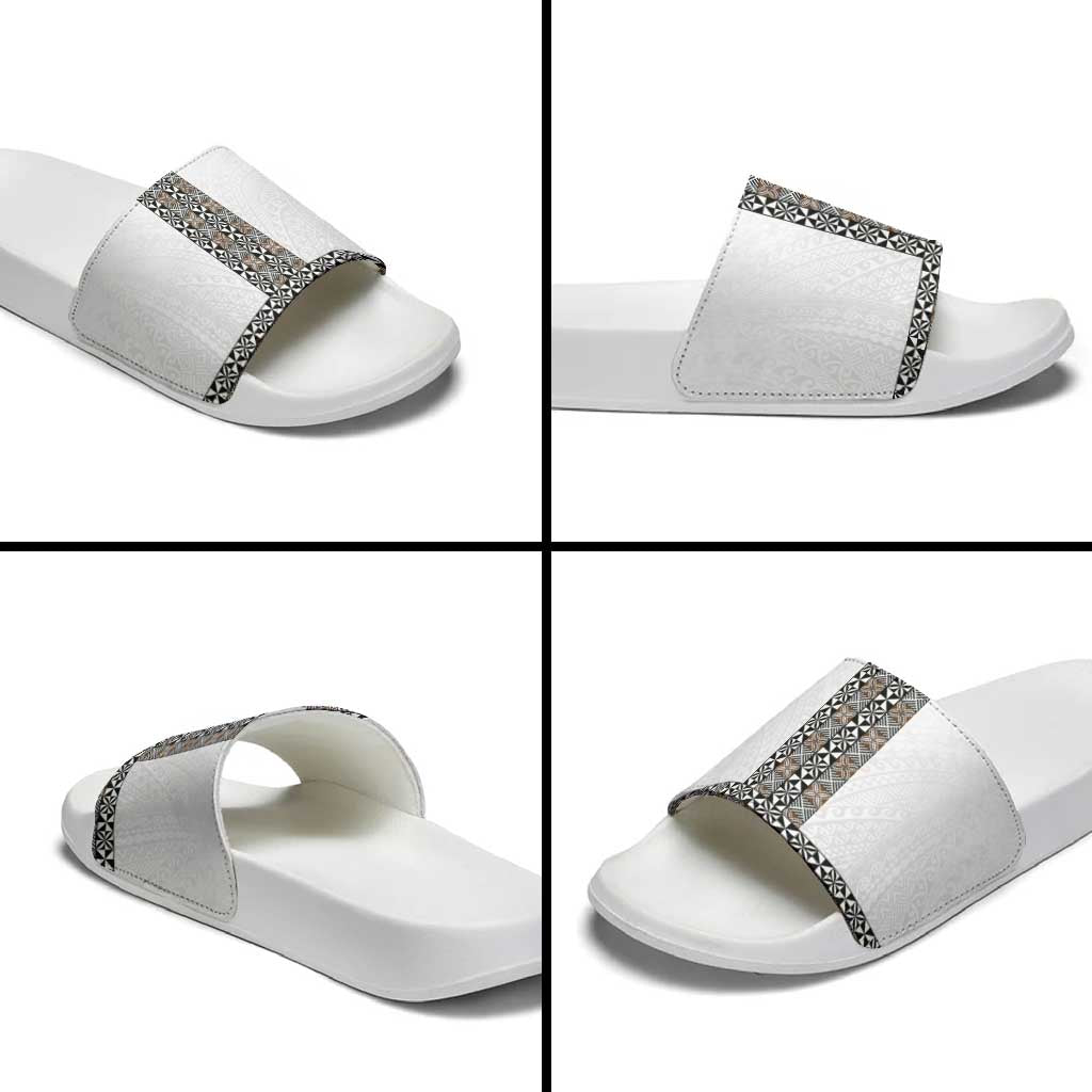 Light Gray Tongan Polynesian Tribal Slide Sandals LT9 - Polynesian Pride