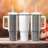 Light Gray Tongan Polynesian Tribal Tumbler With Handle - Polynesian Pride