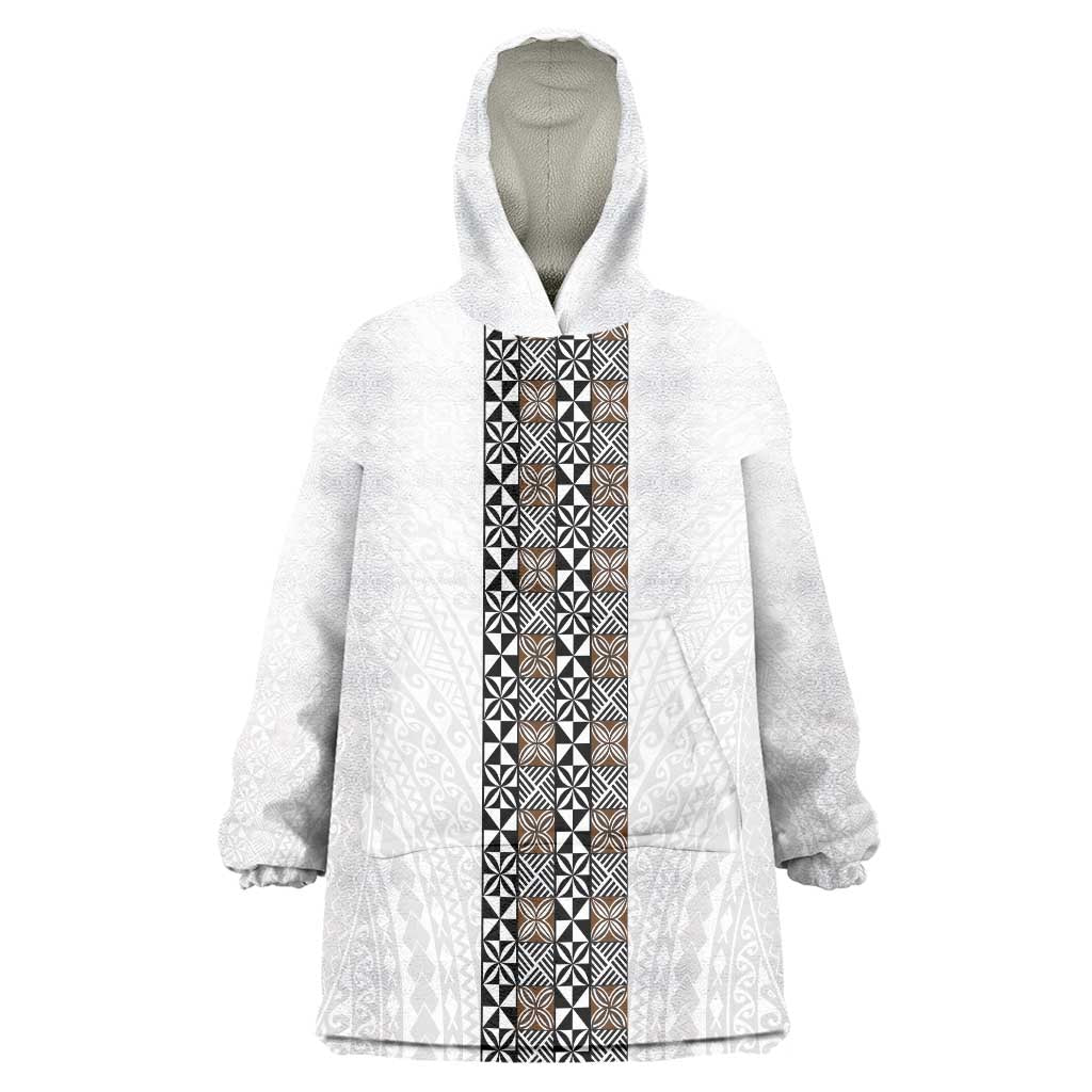 Light Gray Tongan Polynesian Tribal Wearable Blanket Hoodie LT9 One Size White - Polynesian Pride