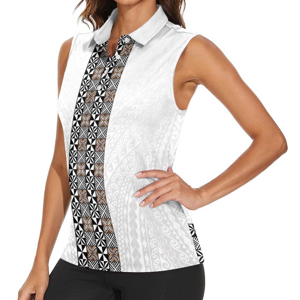 Light Gray Tongan Polynesian Tribal Women Sleeveless Polo Shirt - Polynesian Pride