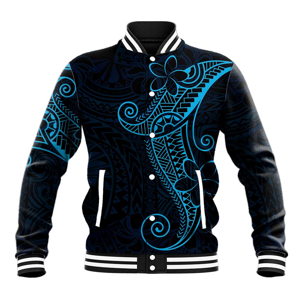 Black Blue Polynesian Tribal Baseball Jacket LT9 Unisex Blue - Polynesian Pride