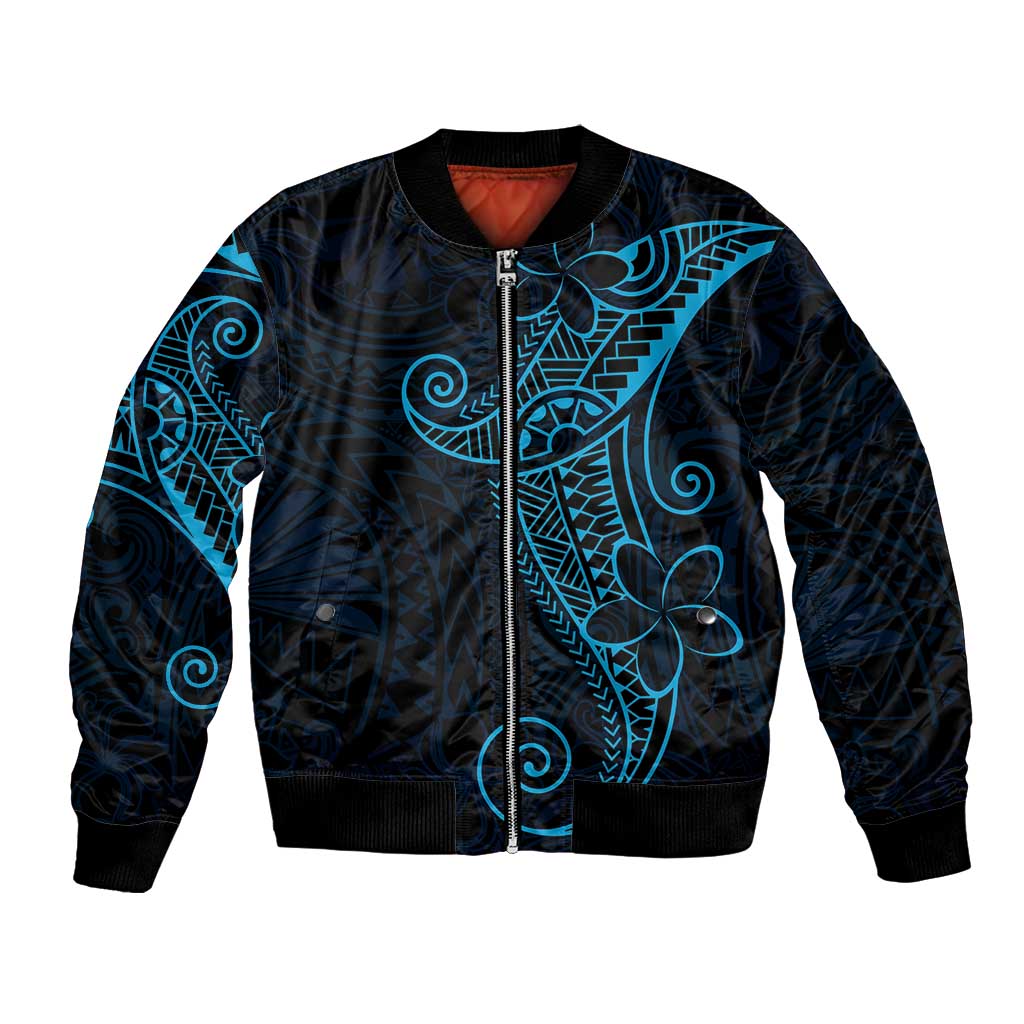 Black Blue Polynesian Tribal Bomber Jacket LT9 Unisex Blue - Polynesian Pride