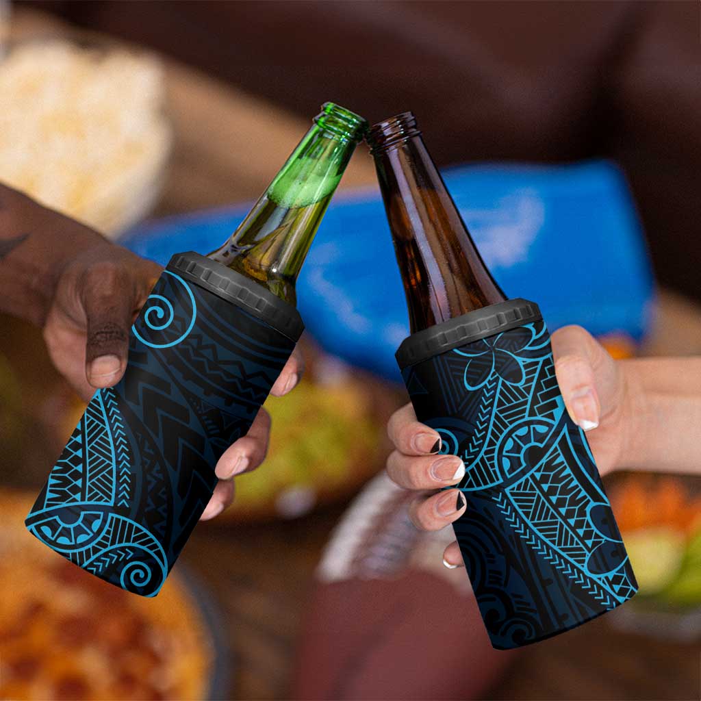 Black Blue Polynesian Tribal 4 in 1 Can Cooler Tumbler - Polynesian Pride
