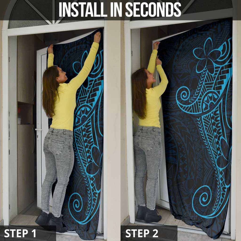 Black Blue Polynesian Tribal Door Cover - Polynesian Pride