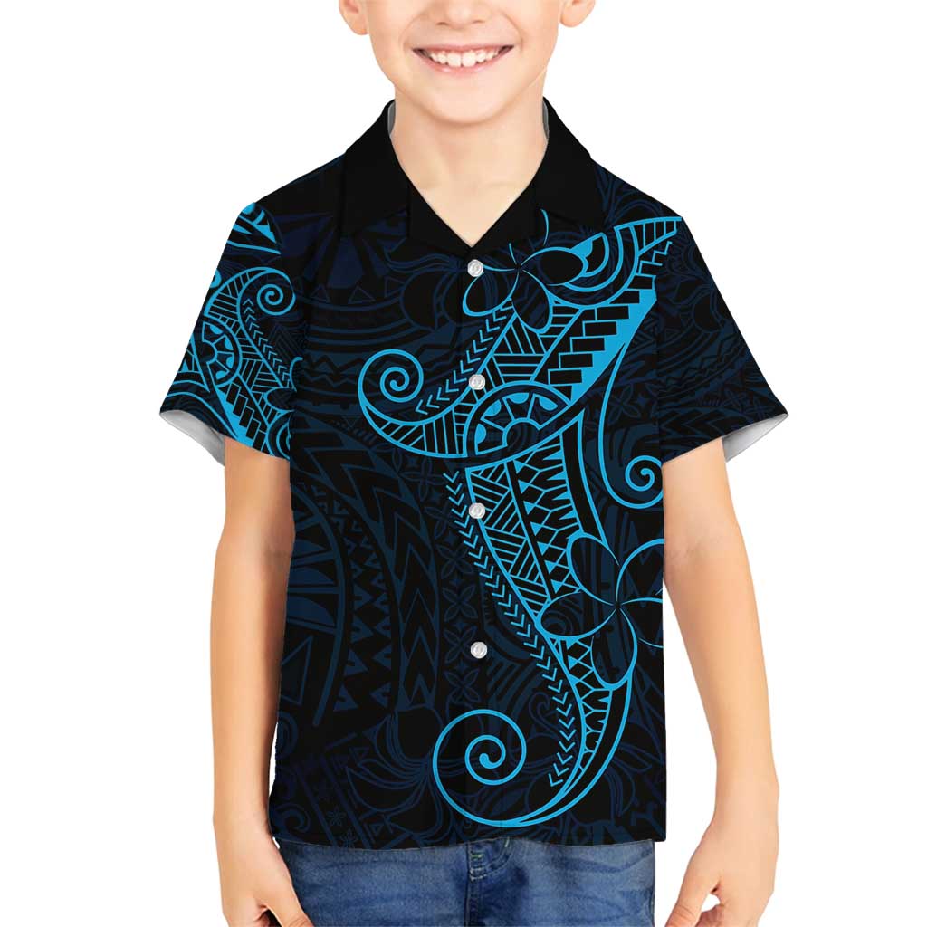 Black Blue Polynesian Tribal Family Matching Long Sleeve Bodycon Dress and Hawaiian Shirt - Polynesian Pride