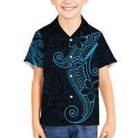 Black Blue Polynesian Tribal Family Matching Long Sleeve Bodycon Dress and Hawaiian Shirt - Polynesian Pride
