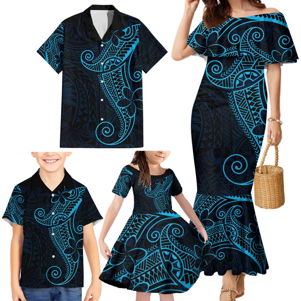 Black Blue Polynesian Tribal Family Matching Mermaid Dress and Hawaiian Shirt LT9 - Polynesian Pride