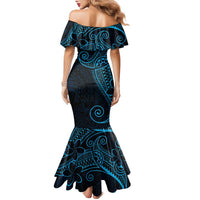 Black Blue Polynesian Tribal Family Matching Mermaid Dress and Hawaiian Shirt LT9 - Polynesian Pride