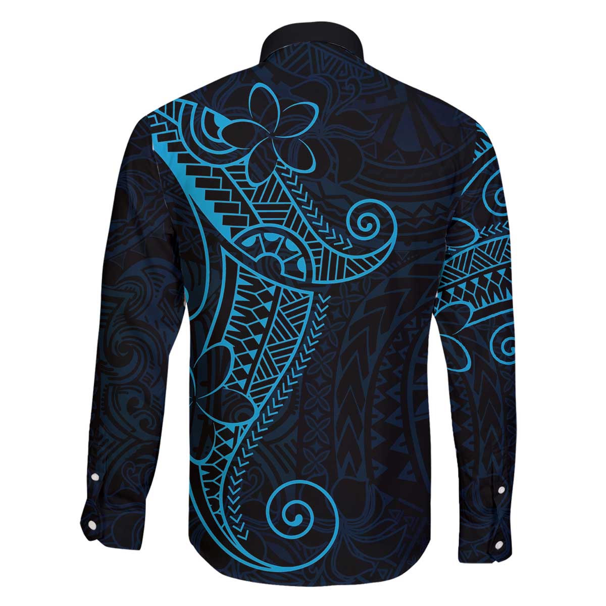 Black Blue Polynesian Tribal Family Matching Off The Shoulder Long Sleeve Dress and Hawaiian Shirt - Polynesian Pride