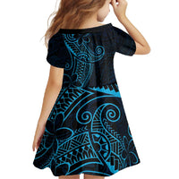 Black Blue Polynesian Tribal Family Matching Off Shoulder Maxi Dress and Hawaiian Shirt LT9 - Polynesian Pride