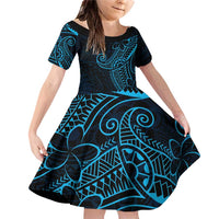 Black Blue Polynesian Tribal Family Matching Off Shoulder Short Dress and Hawaiian Shirt - Polynesian Pride