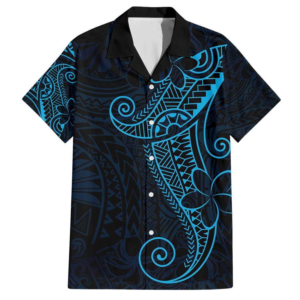 Black Blue Polynesian Tribal Family Matching Puletasi and Hawaiian Shirt LT9 Dad's Shirt - Short Sleeve Blue - Polynesian Pride