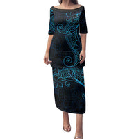 Black Blue Polynesian Tribal Family Matching Puletasi and Hawaiian Shirt LT9 Mom's Dress Blue - Polynesian Pride