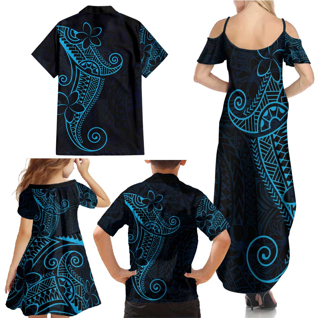 Black Blue Polynesian Tribal Family Matching Summer Maxi Dress and Hawaiian Shirt LT9 - Polynesian Pride