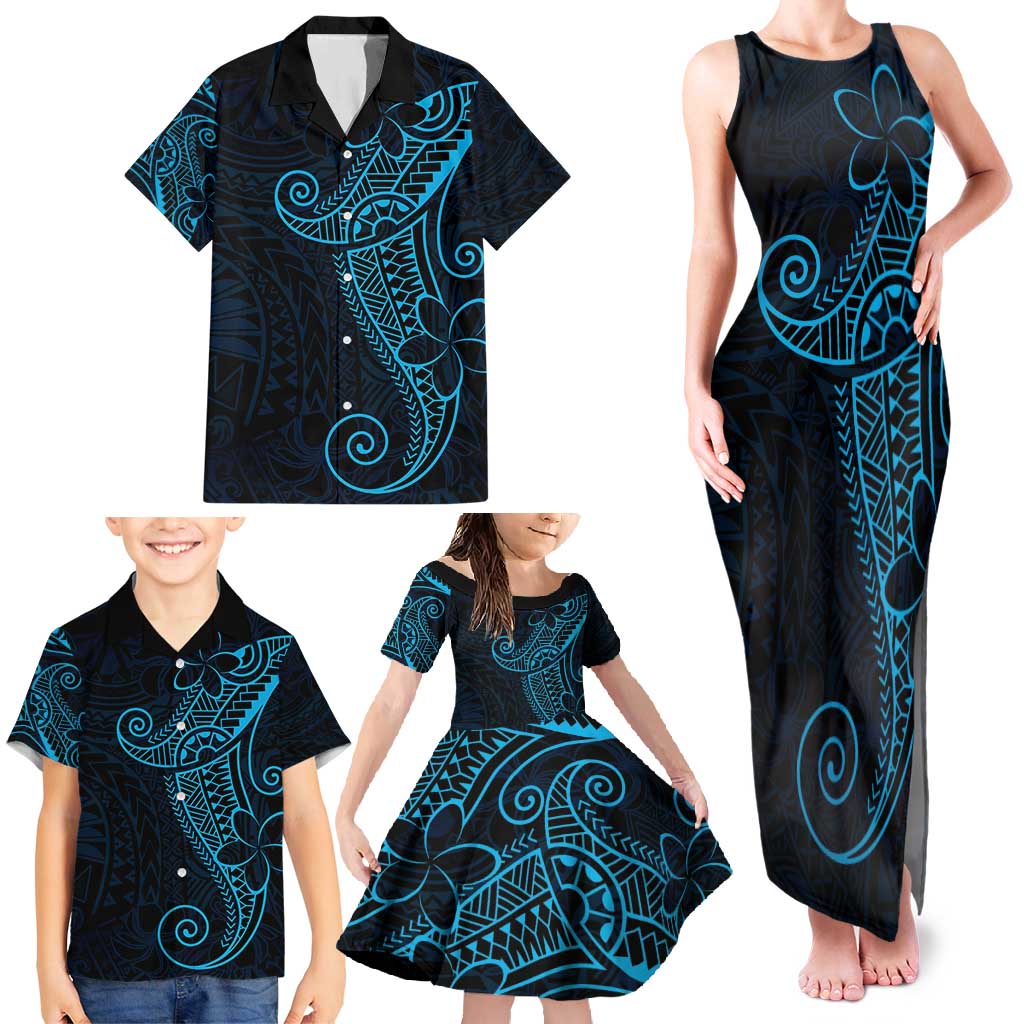 Black Blue Polynesian Tribal Family Matching Tank Maxi Dress and Hawaiian Shirt LT9 - Polynesian Pride