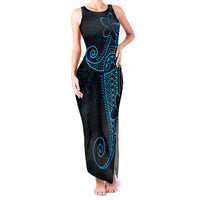 Black Blue Polynesian Tribal Family Matching Tank Maxi Dress and Hawaiian Shirt LT9 Mom's Dress Blue - Polynesian Pride