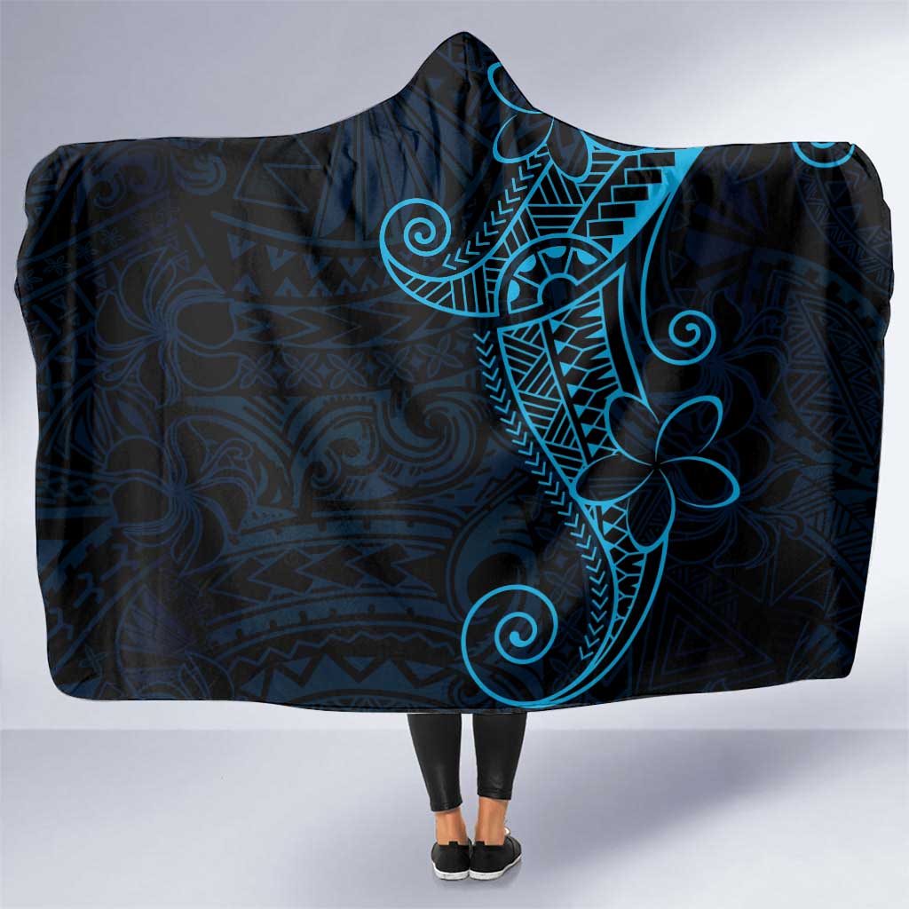 Black Blue Polynesian Tribal Hooded Blanket - Polynesian Pride