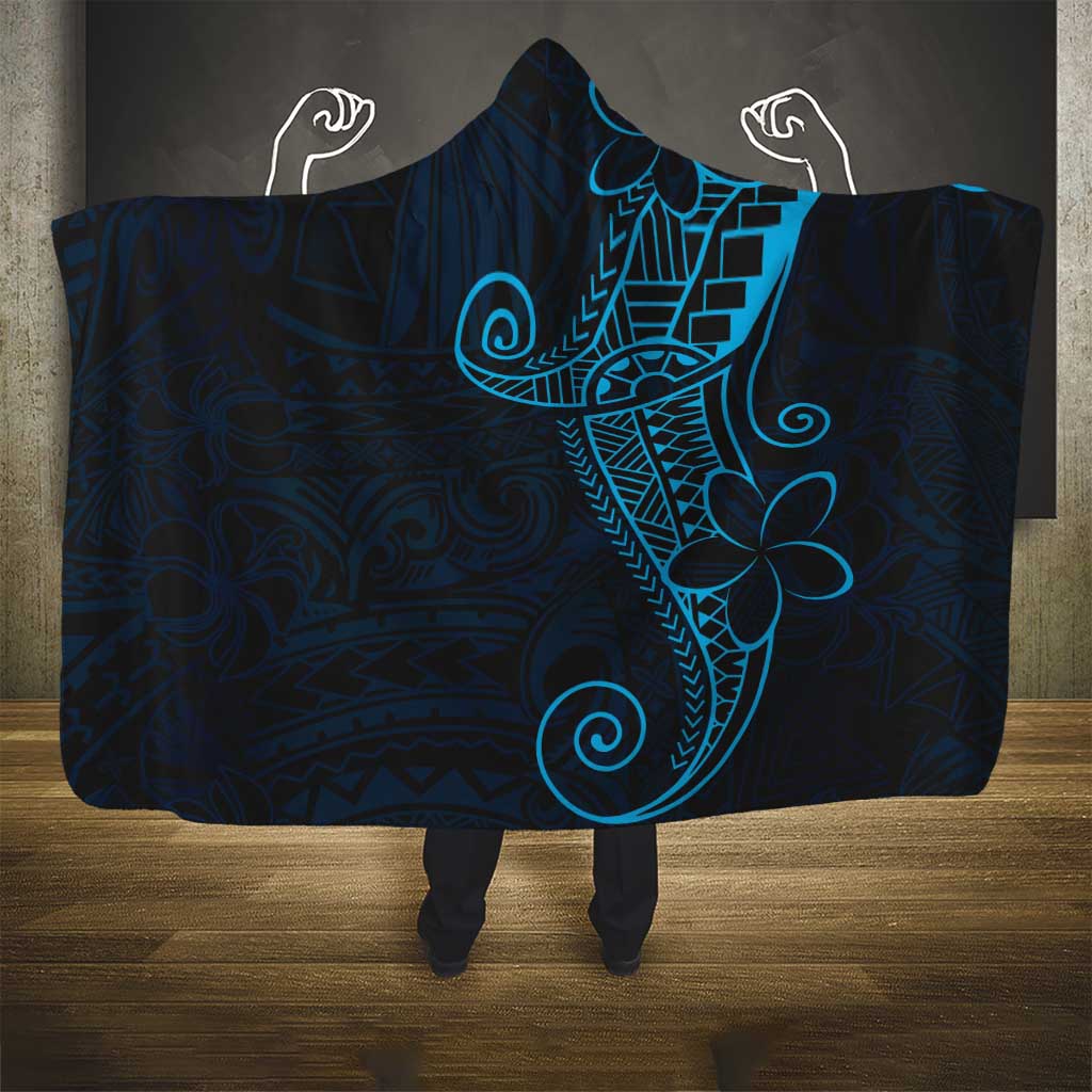 Black Blue Polynesian Tribal Hooded Blanket - Polynesian Pride