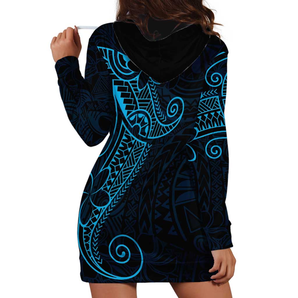 Black Blue Polynesian Tribal Hoodie Dress - Polynesian Pride