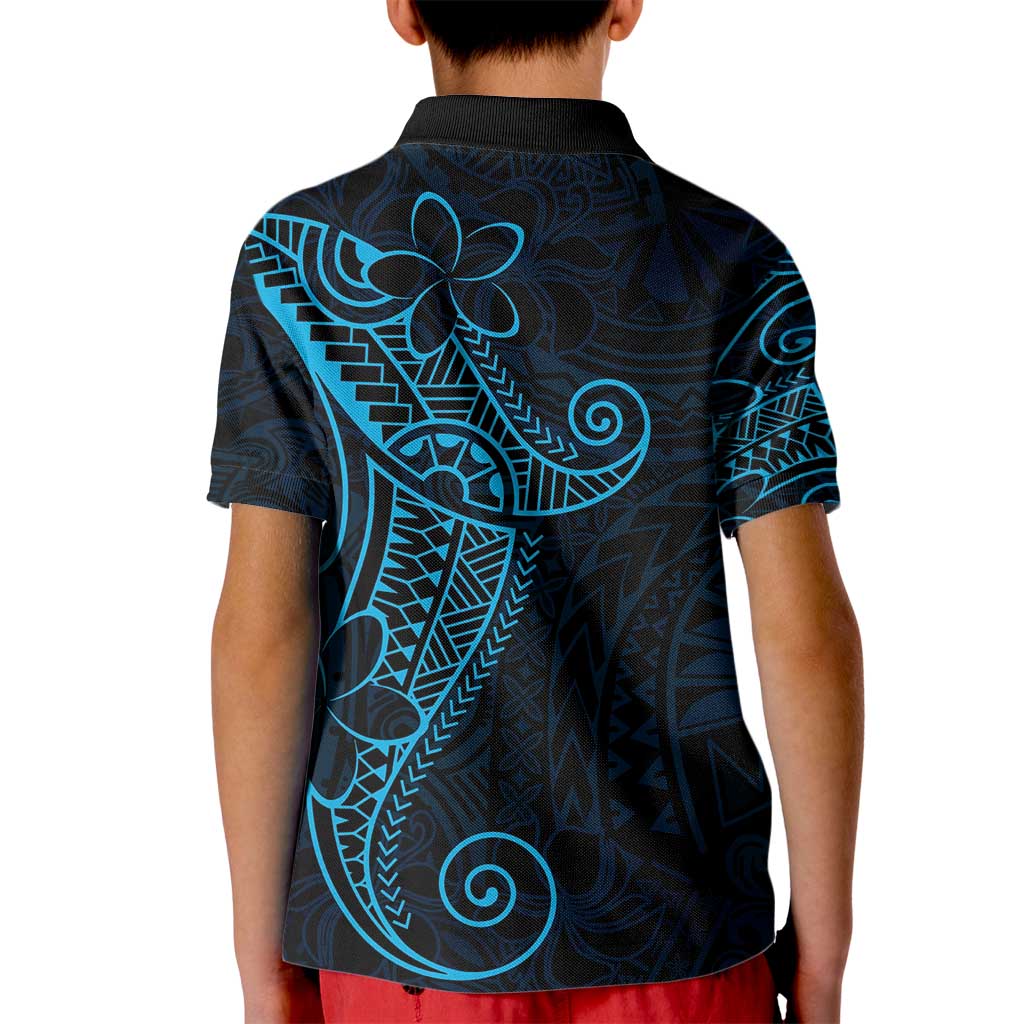 Black Blue Polynesian Tribal Kid Polo Shirt - Polynesian Pride