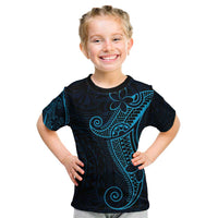 Black Blue Polynesian Tribal Kid T Shirt - Polynesian Pride