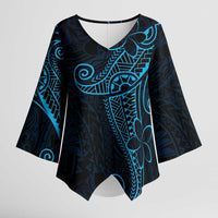 Black Blue Polynesian Tribal Kimono Sleeve Blouse - Polynesian Pride