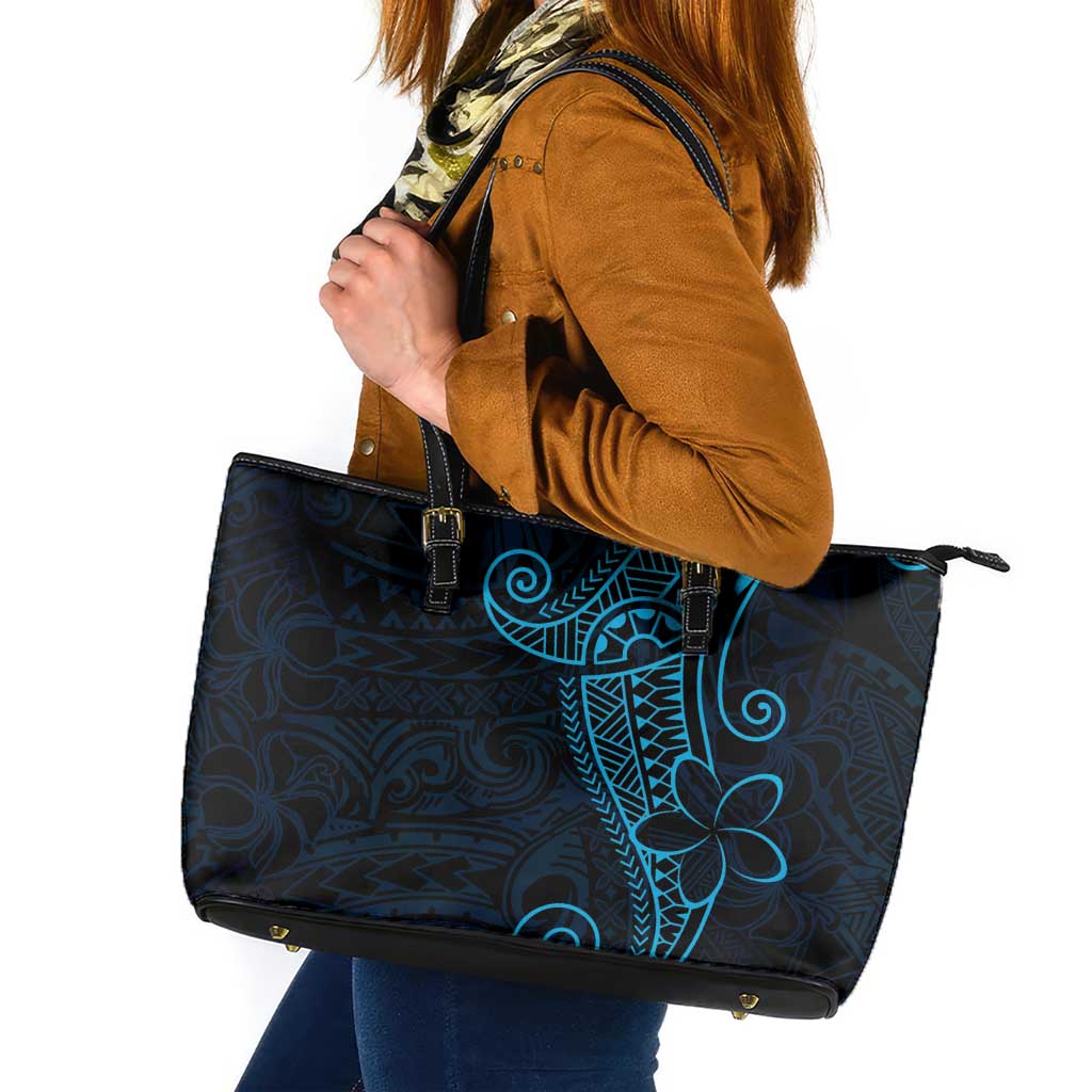 Black Blue Polynesian Tribal Leather Tote Bag - Polynesian Pride
