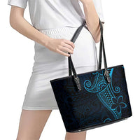 Black Blue Polynesian Tribal Leather Tote Bag - Polynesian Pride