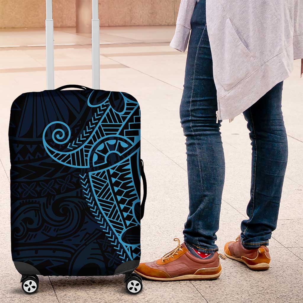 Black Blue Polynesian Tribal Luggage Cover - Polynesian Pride