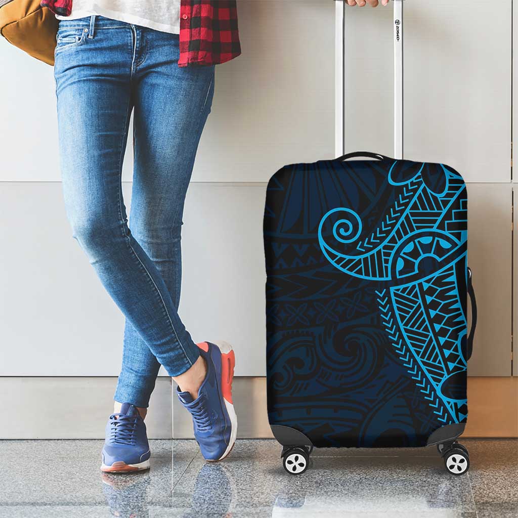 Black Blue Polynesian Tribal Luggage Cover - Polynesian Pride
