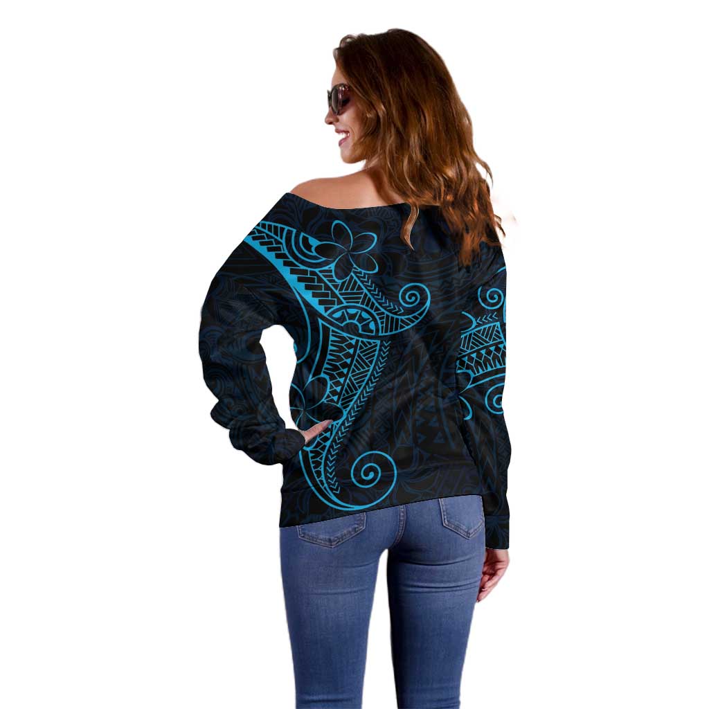 Black Blue Polynesian Tribal Off Shoulder Sweater - Polynesian Pride