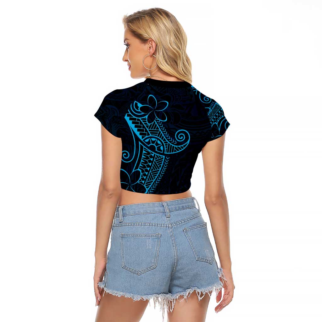 Black Blue Polynesian Tribal Raglan Cropped T Shirt LT9 - Polynesian Pride