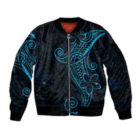 Black Blue Polynesian Tribal Sleeve Zip Bomber Jacket LT9 Unisex Blue - Polynesian Pride