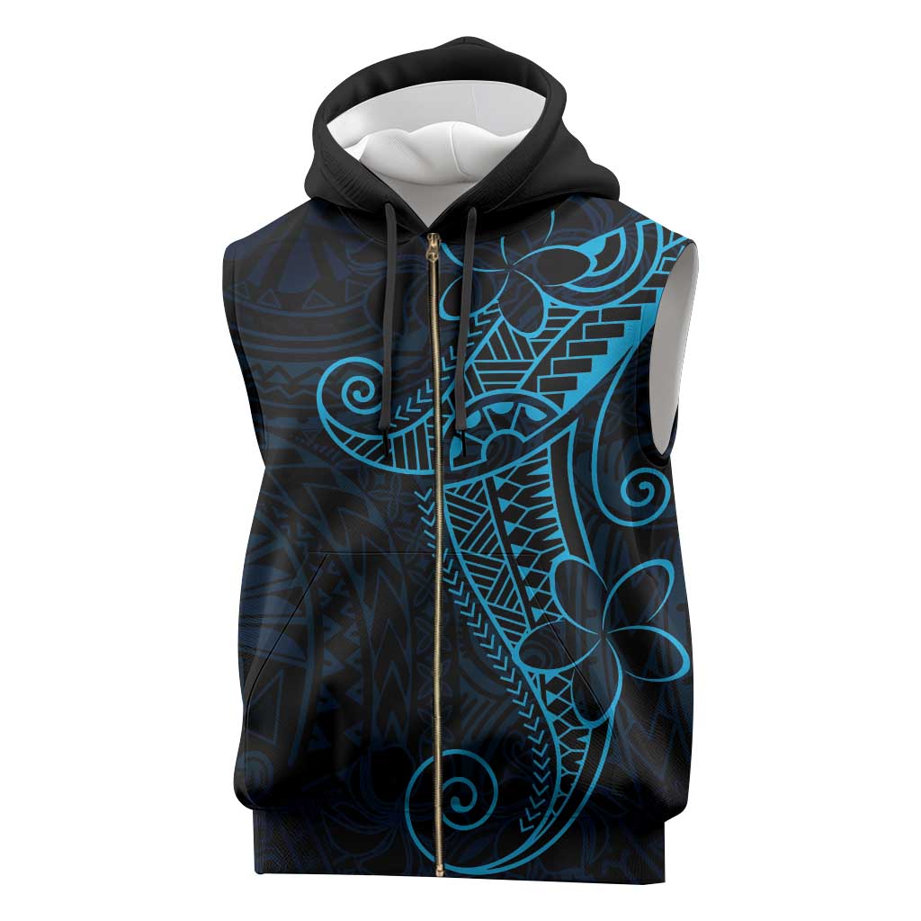 Black Blue Polynesian Tribal Sleeveless Zip Hoodie - Polynesian Pride