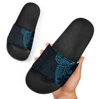 Black Blue Polynesian Tribal Slide Sandals LT9 - Polynesian Pride