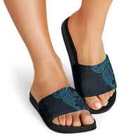 Black Blue Polynesian Tribal Slide Sandals LT9 - Polynesian Pride