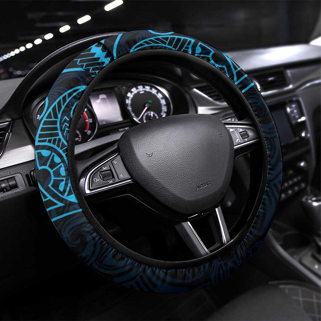 Black Blue Polynesian Tribal Steering Wheel Cover - Polynesian Pride