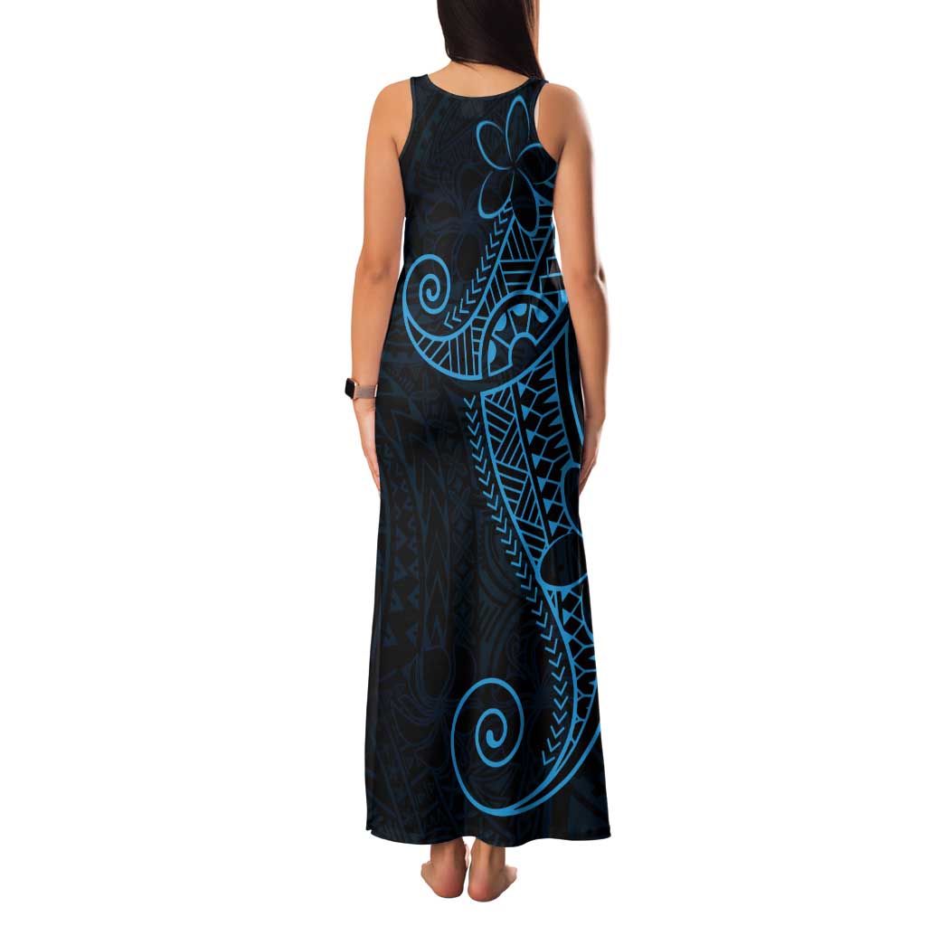 Black Blue Polynesian Tribal Tank Maxi Dress - Polynesian Pride