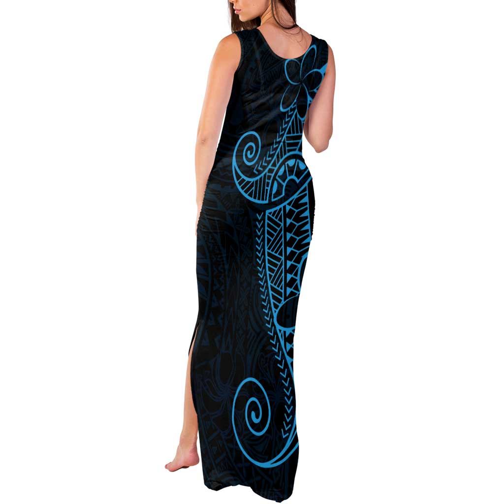 Black Blue Polynesian Tribal Tank Maxi Dress - Polynesian Pride