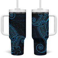 Black Blue Polynesian Tribal Tumbler With Handle LT9 One Size: 40 oz Blue - Polynesian Pride
