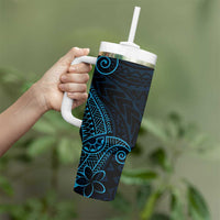 Black Blue Polynesian Tribal Tumbler With Handle LT9 - Polynesian Pride