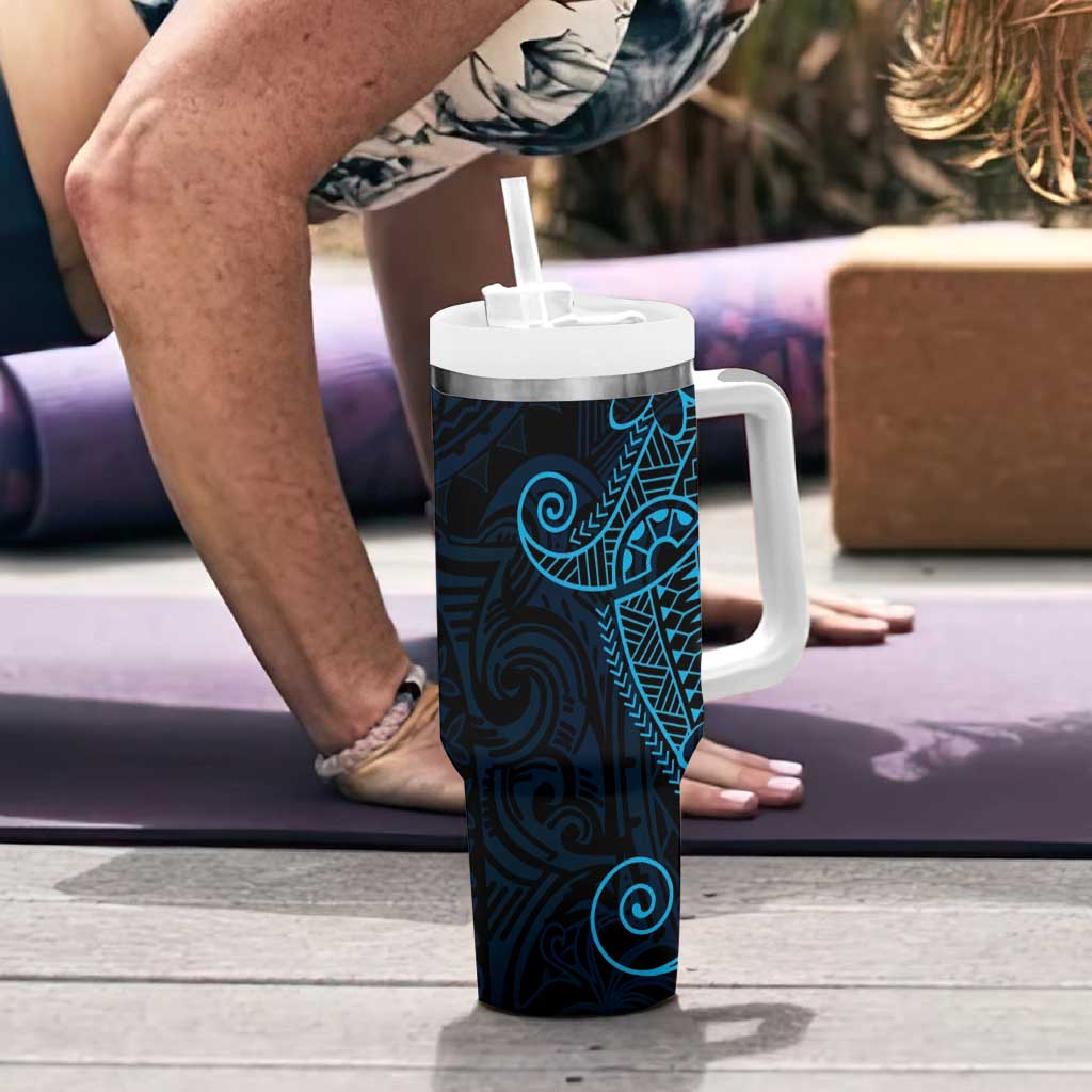 Black Blue Polynesian Tribal Tumbler With Handle LT9 - Polynesian Pride