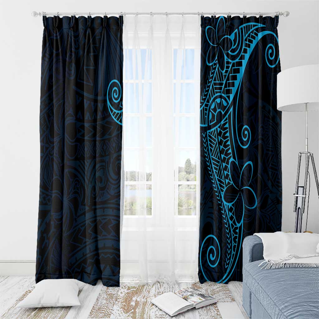 Black Blue Polynesian Tribal Window Curtain LT9 - Polynesian Pride