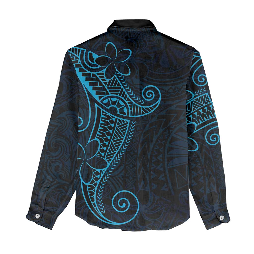 Black Blue Polynesian Tribal Women Casual Shirt - Polynesian Pride