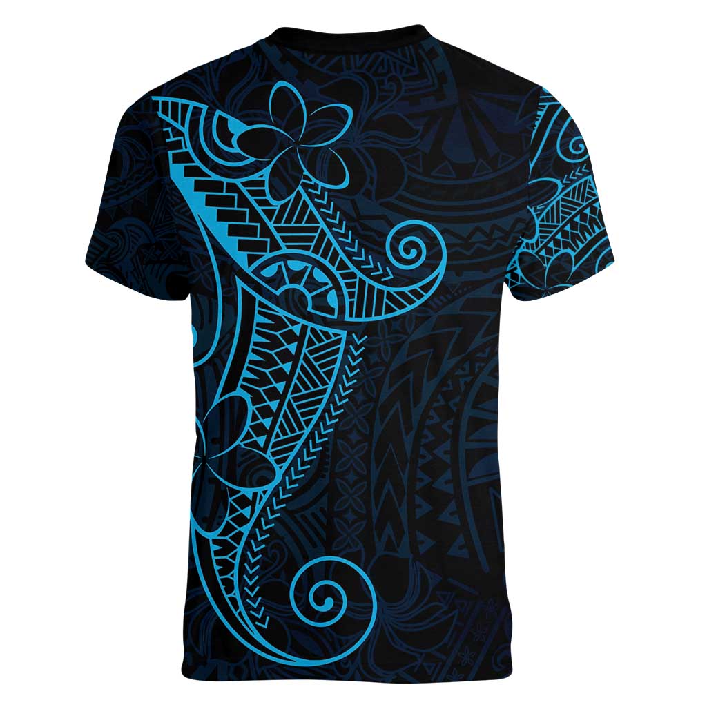 Black Blue Polynesian Tribal Women V-Neck T-Shirt LT9 - Polynesian Pride