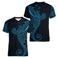 Black Blue Polynesian Tribal Women V-Neck T-Shirt LT9 - Polynesian Pride